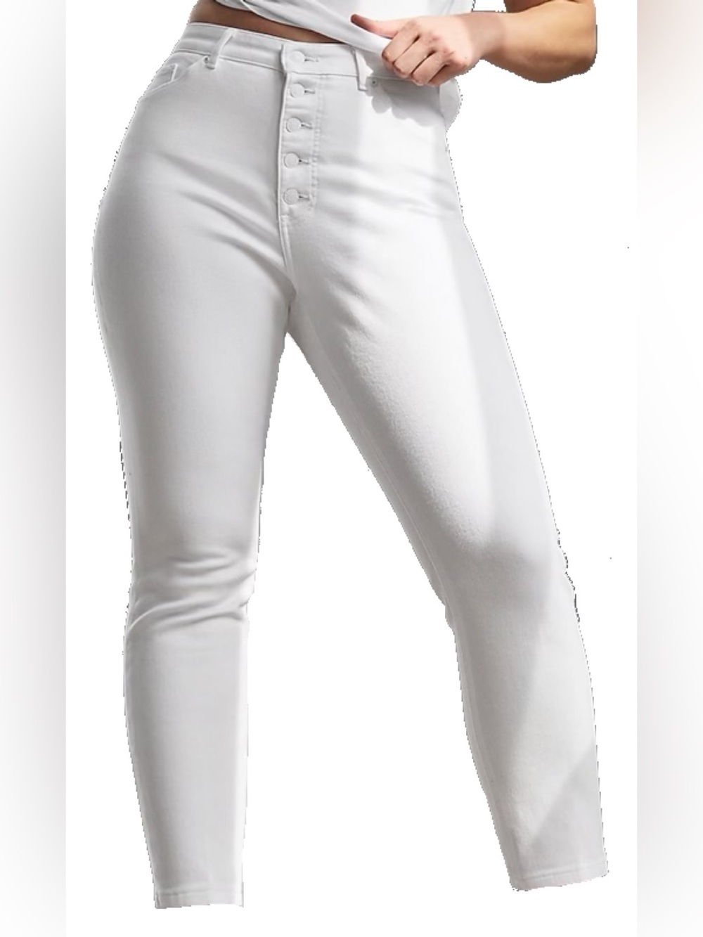 Express White Stretch Button Fly Curvy Super High Rise Mom Jean